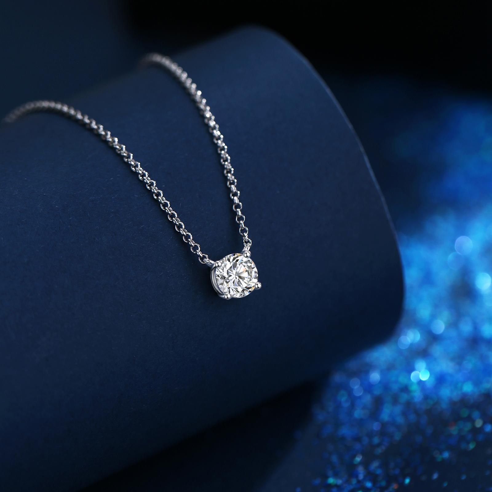 S925 1ct Synthetic Moissanite Classic Round Four Prong Necklace