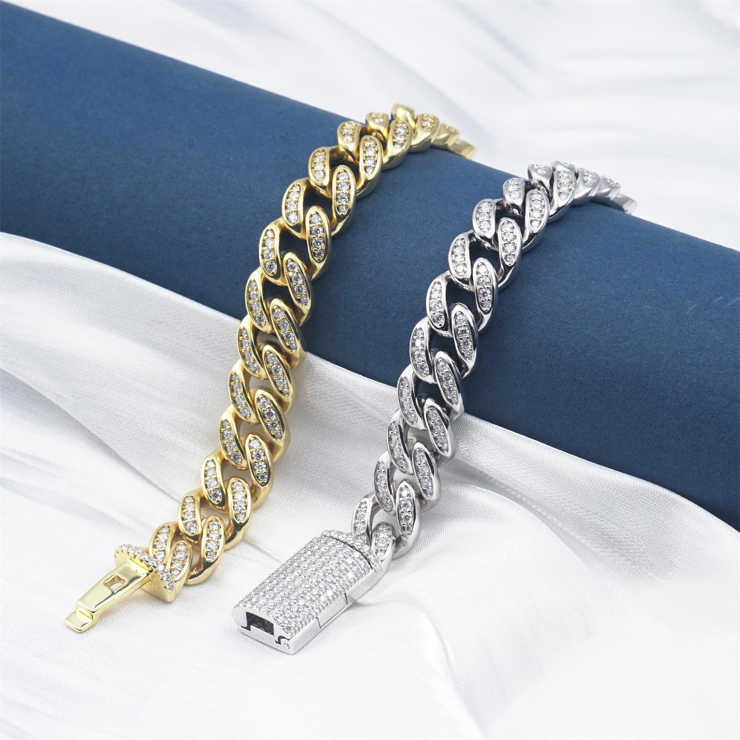 02style S925 VVS Synthetic Moissanite Hip Hop Unisex Cuban Link Bracelet