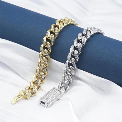 02style S925 VVS Synthetic Moissanite Hip Hop Unisex Cuban Link Bracelet