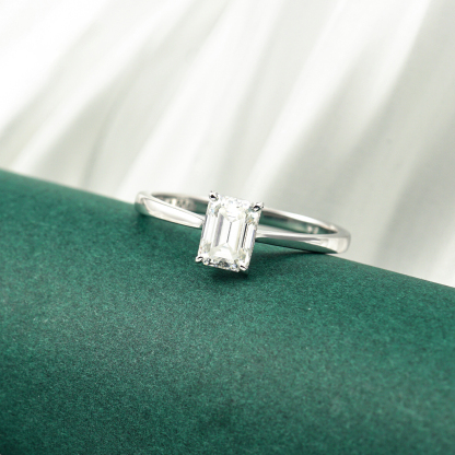 S925 1ct Step Cut VVS Synthetic Moissanite Timeless Solitaire Prong Ring Engagement Anniversary Mother's Day Gifts