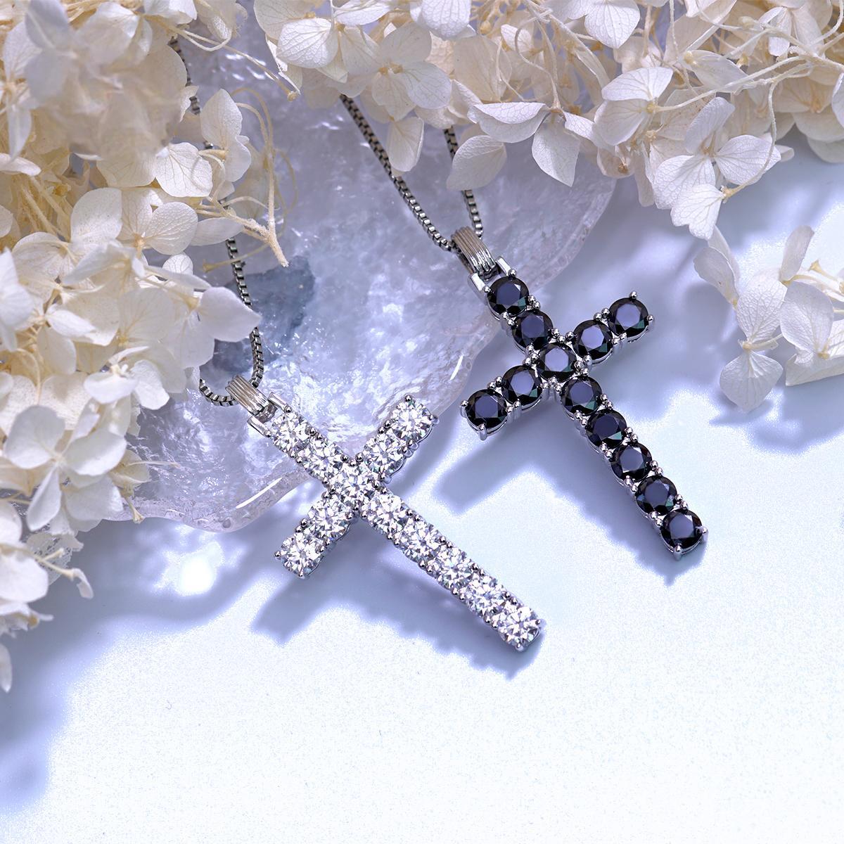 S925 6CT BLACK WHITE SYNTHETIC MOISSANITE CROSS NECKLACE