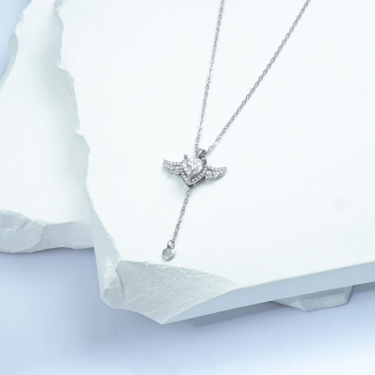 S925 HEART SYNTHETIC MOISSANITE ANGEL WING PENDANT NECKLACE