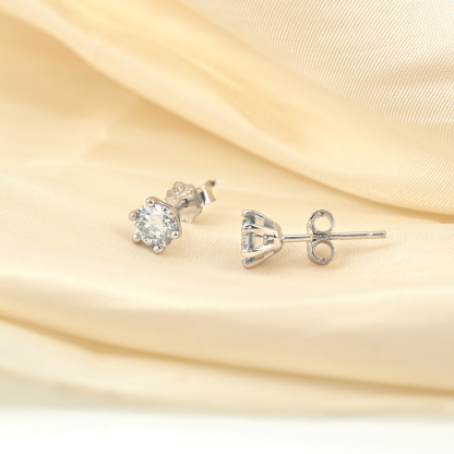 1ct Round Synthetic Moissanite Six Prong Stud Earrings S925