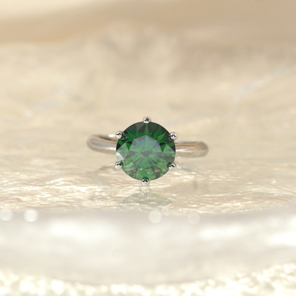 2ct Round Synthetic Moissanite Six Prong Ring S925