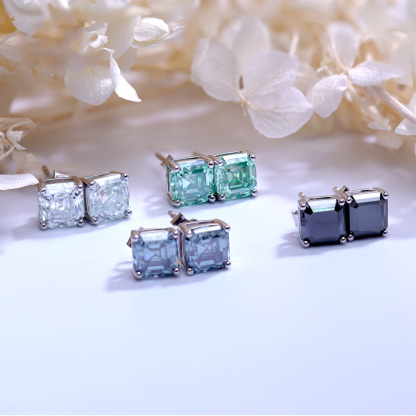 S925 Asscher Cut Synthetic Moissanite Prong Stud Earrings For Men Women