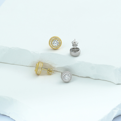 IcePulse Round Bling Stud Earrings 925S & VVS Moissanite