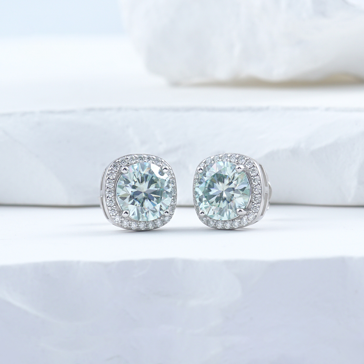 S925 Synthetic Moissanite Colored Halo Square Stud Earrings St Mother's Day Christmas Birthday Gift For Men Women