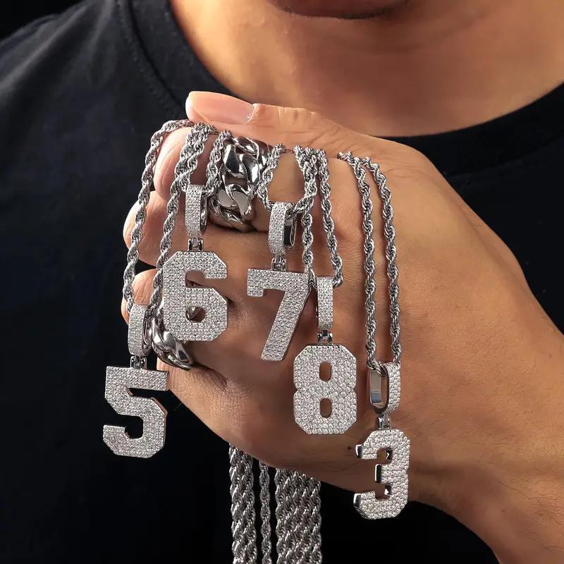 S925 SYNTHETIC MOISSANITE ICED OUT LARGE NUMBER NECKLACE PENDANT