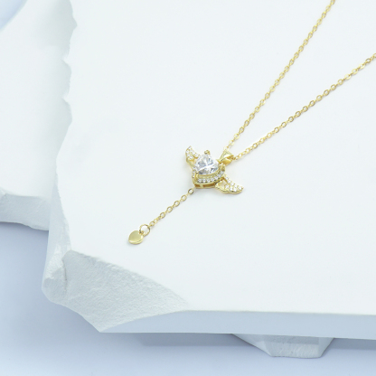 S925 HEART SYNTHETIC MOISSANITE ANGEL WING PENDANT NECKLACE