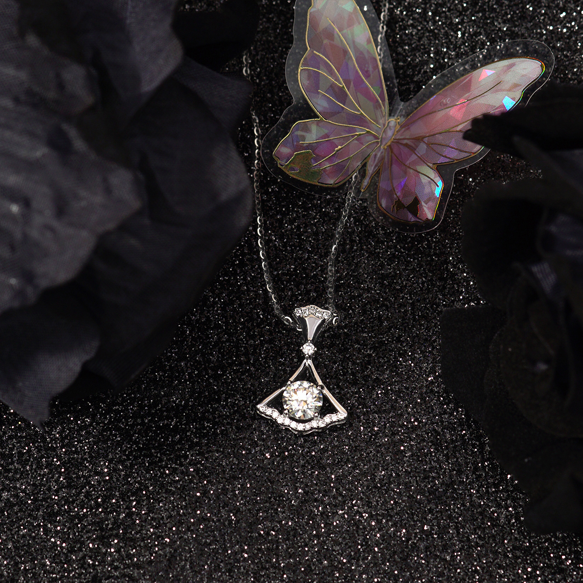 S925 SYNTHETIC MOISSANITE DANCING FANCY SKIRT NECKLACE PENDANT