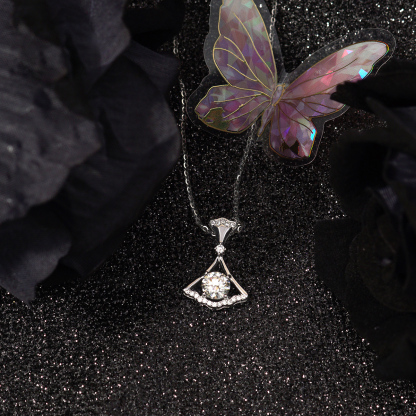 S925 SYNTHETIC MOISSANITE DANCING FANCY SKIRT NECKLACE PENDANT