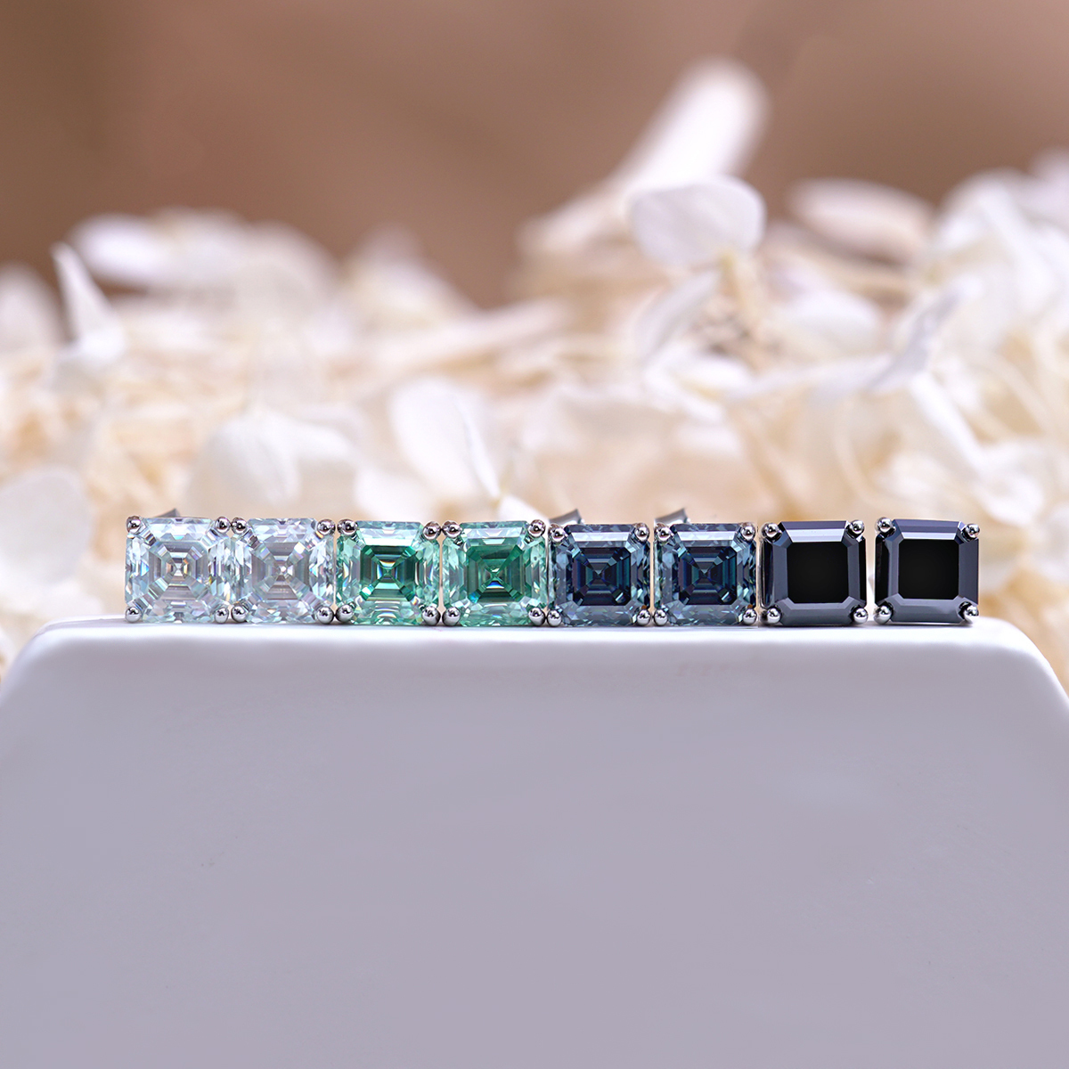 S925 Asscher Cut Synthetic Moissanite Prong Stud Earrings For Men Women