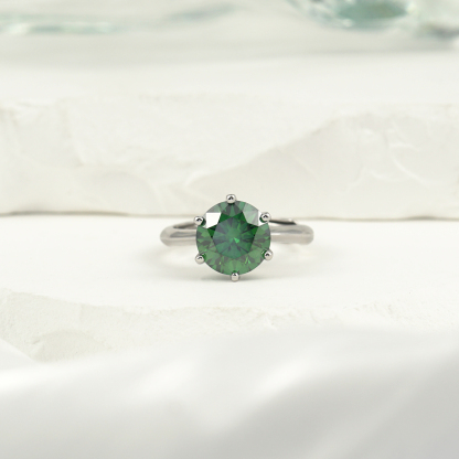 2ct Round Synthetic Moissanite Six Prong Ring S925