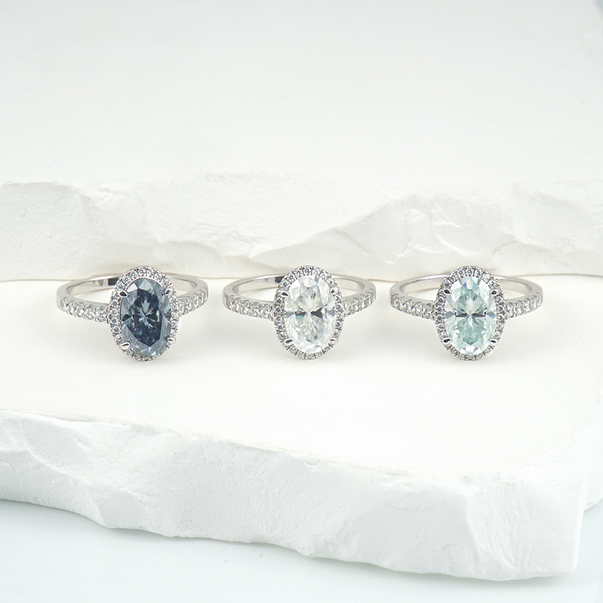 3ct Oval Synthetic Moissanite Promise Halo Wedding Ring In 925 Sterling Silver