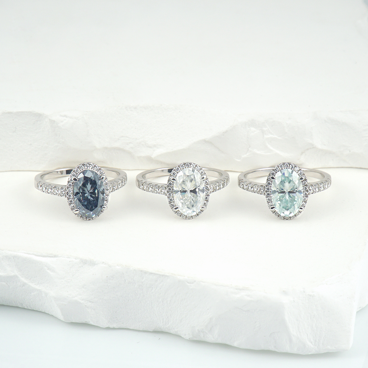 3ct Oval Synthetic Moissanite Promise Halo Wedding Ring In 925 Sterling Silver
