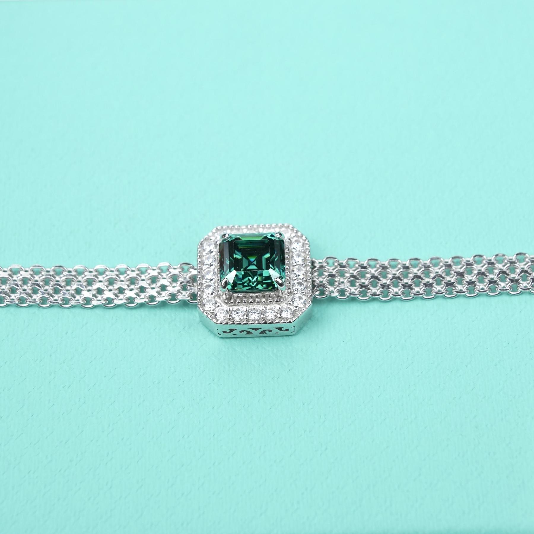 2ct Asscher Green Synthetic Moissanite Bracelet S925