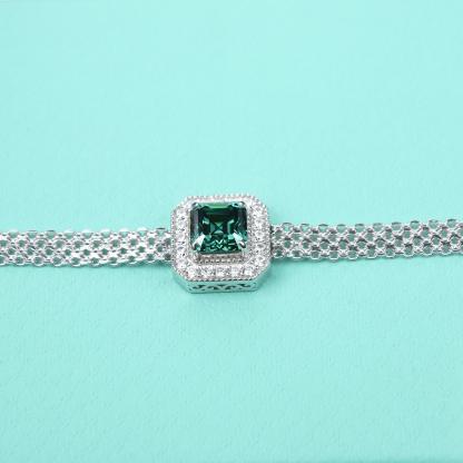 2ct Asscher Green Synthetic Moissanite Bracelet S925