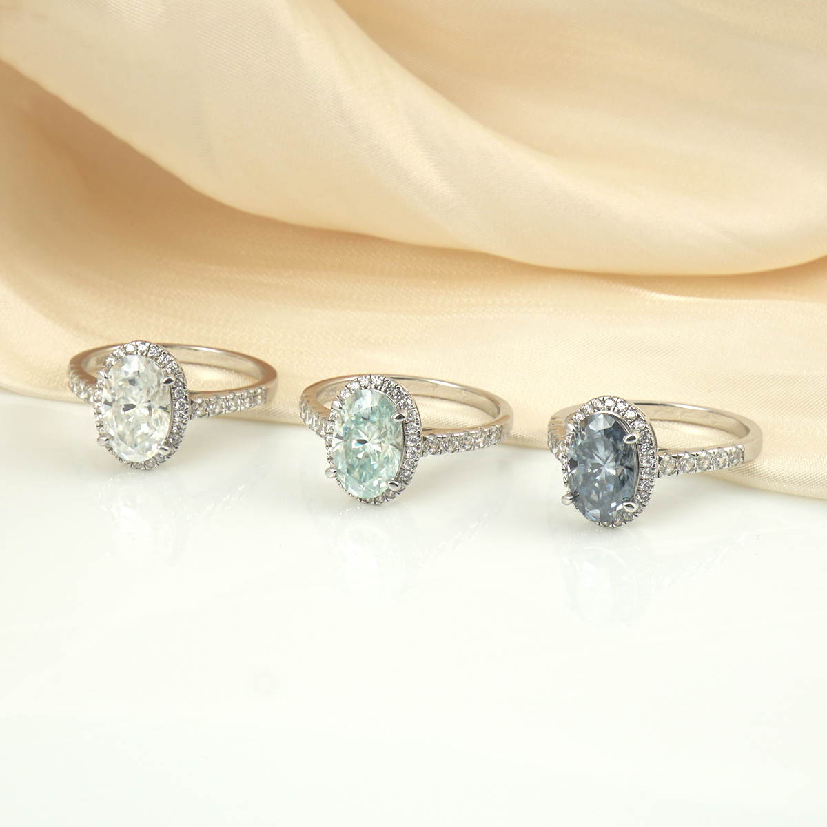 3ct Oval Synthetic Moissanite Promise Halo Wedding Ring In 925 Sterling Silver