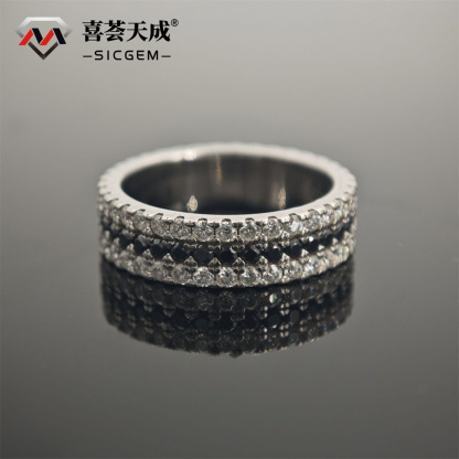 S925 Handmade Black and White Melee Synthetic Moissanite Pave Band