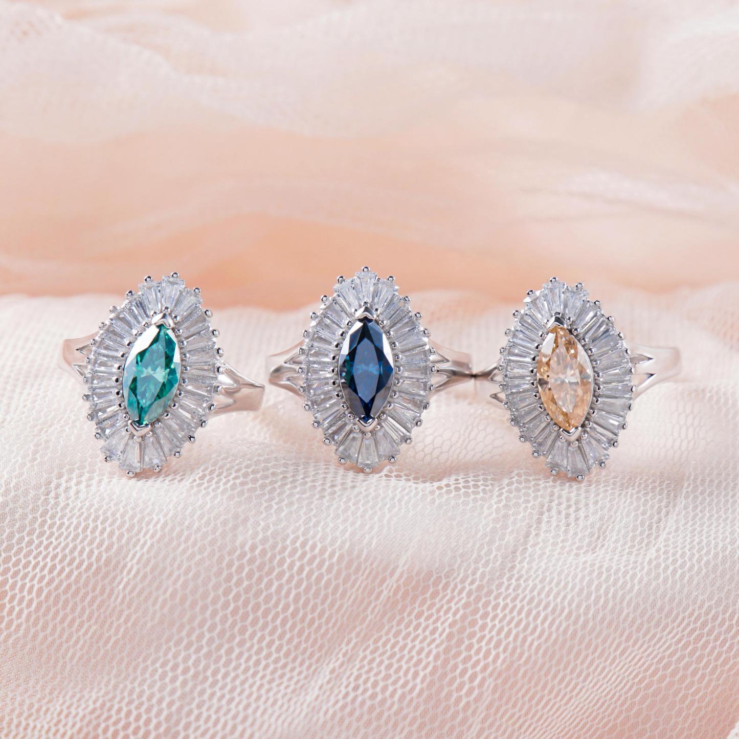 1ct Marquise Synthetic Moissanite Fashion Ring In 925 Sterling Silver Ring Band Jewelry Perfect Birthday Engagement Wedding Anniversary Gift