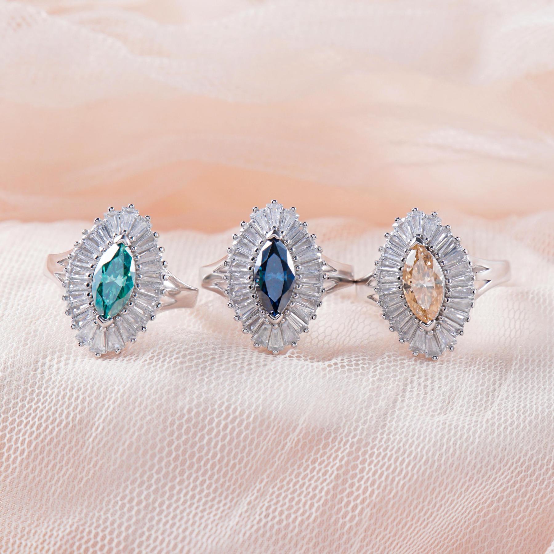 1ct Marquise Synthetic Moissanite Fashion Ring In 925 Sterling Silver Ring Band Jewelry Perfect Birthday Engagement Wedding Anniversary Gift