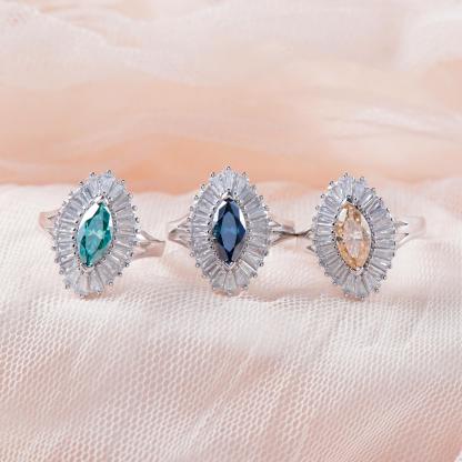 1ct Marquise Synthetic Moissanite Fashion Ring In 925 Sterling Silver Ring Band Jewelry Perfect Birthday Engagement Wedding Anniversary Gift