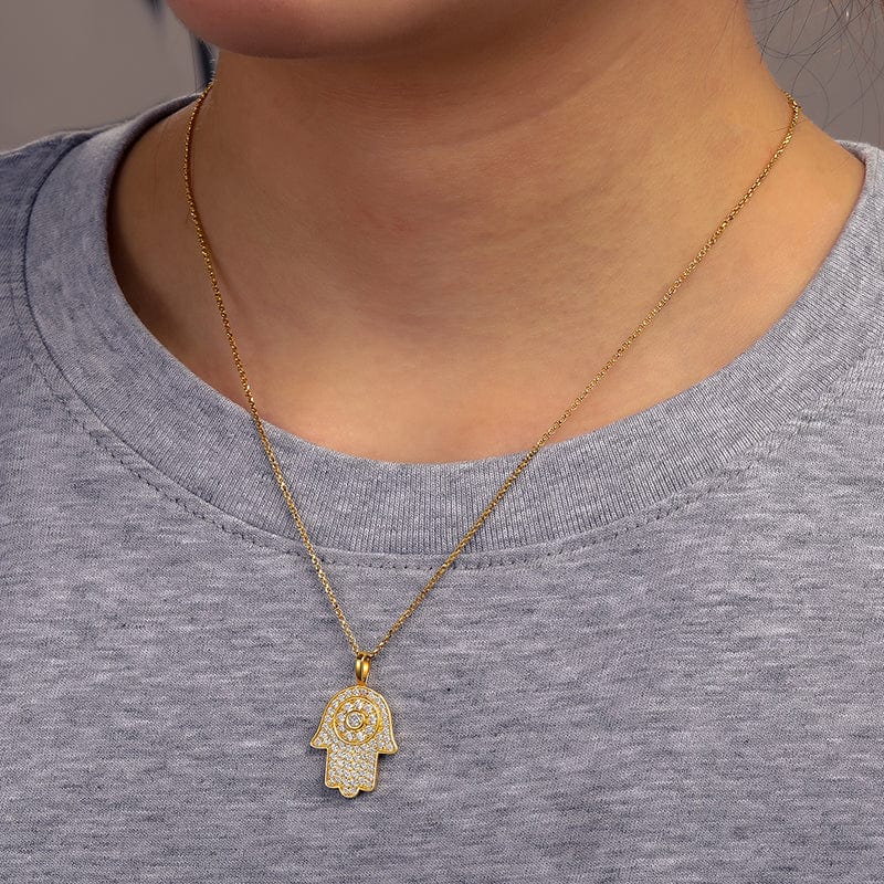 S925 SYNTHETIC MOISSANITE HAND CHARM CHAIN NECKLACE PENDANT