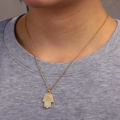 S925 SYNTHETIC MOISSANITE HAND CHARM CHAIN NECKLACE PENDANT