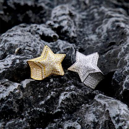 Bling Pentagram Ring Round VVS Synthetic Moissanite S925 Unisex Hip Hop Iced Out Stars Ring Band Perfect for Any Occasion & Everyday Wear Birthday Anniversary Mother's Day Gifts for Men Women