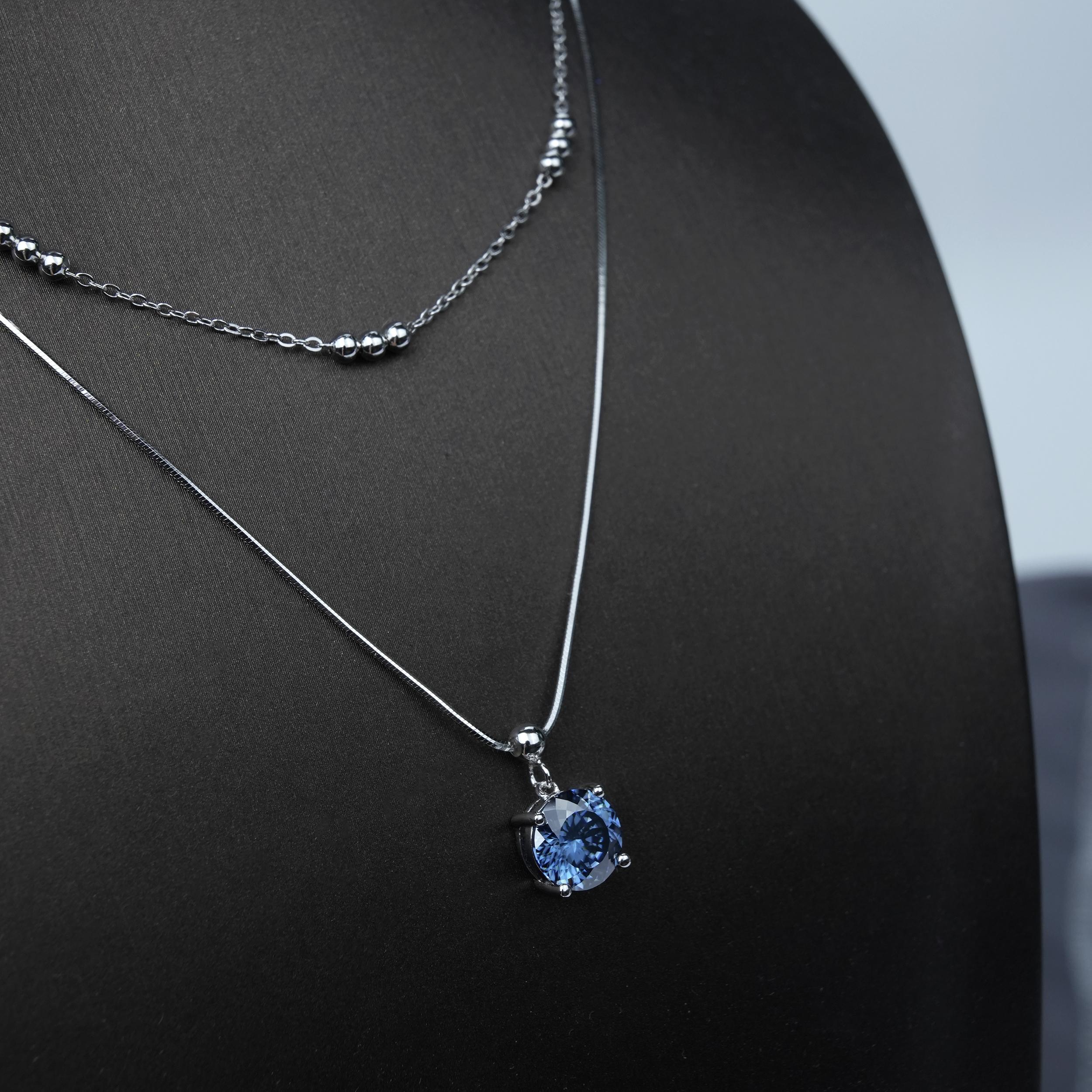 2ct Love100 Synthetic Moissanite Blue Pendant Necklace S925