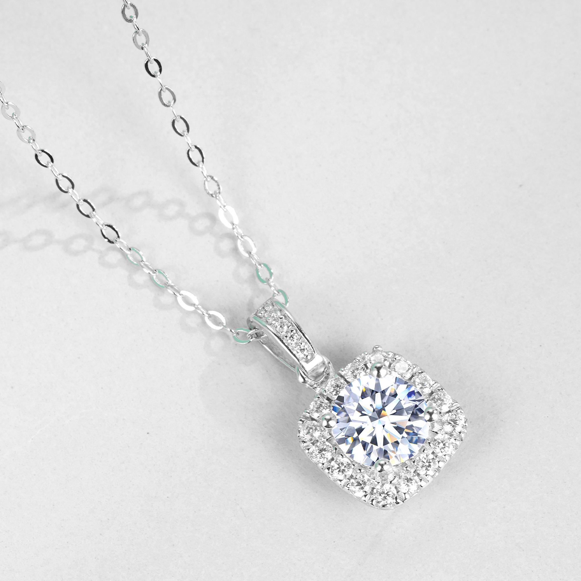S925 1CT ROUND SYNTHETIC MOISSANITE ROMANTIC NECKLACE PENDANT GIFT FOR WOMEN