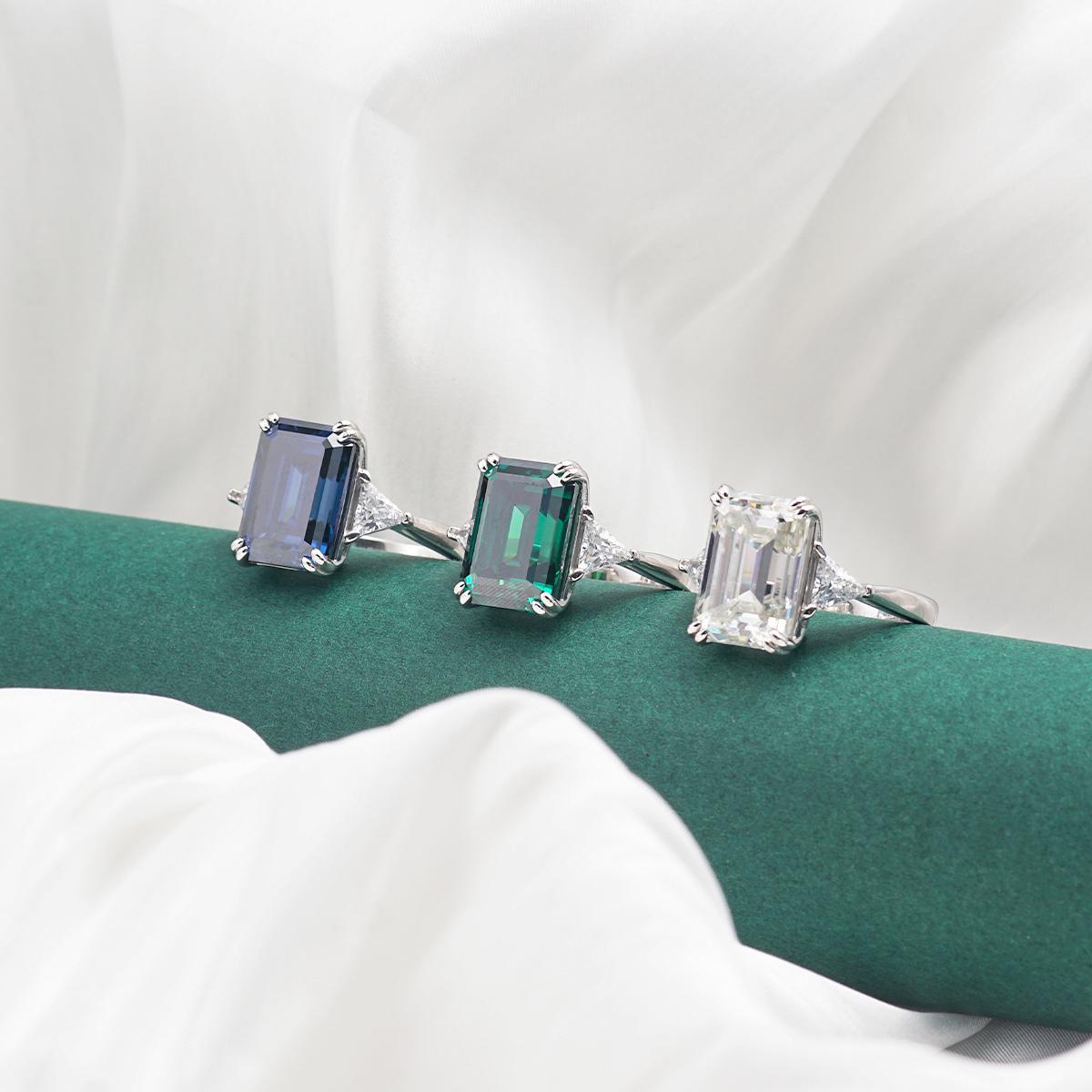 10ct Octagon Synthetic Moissanite Three Stones Ring In 925 Sterling Silver