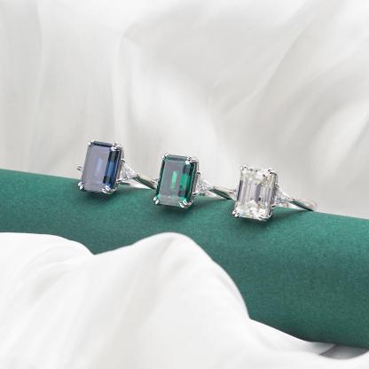 10ct Octagon Synthetic Moissanite Three Stones Ring In 925 Sterling Silver