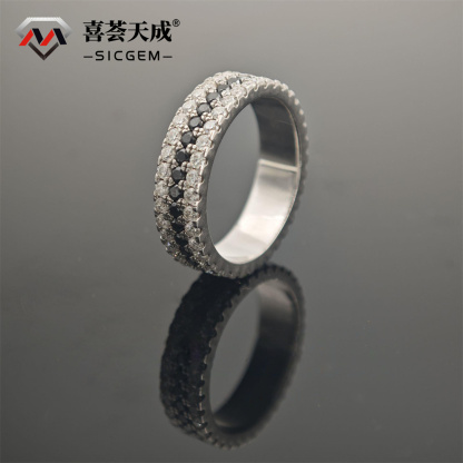 S925 Handmade Black and White Melee Synthetic Moissanite Pave Band