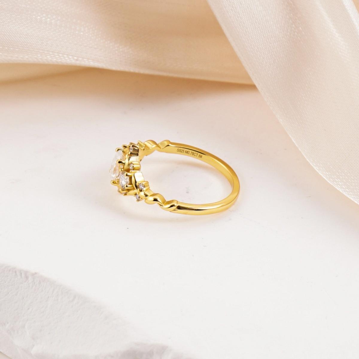 Delzzad 0.7ct Vintage Cluster Marquise Cut Engagement Ring Band VVS Synthetic Moissanite Ring Jewelry S925 Perfect Birthday Engagement Wedding Anniversary Christmas Gift