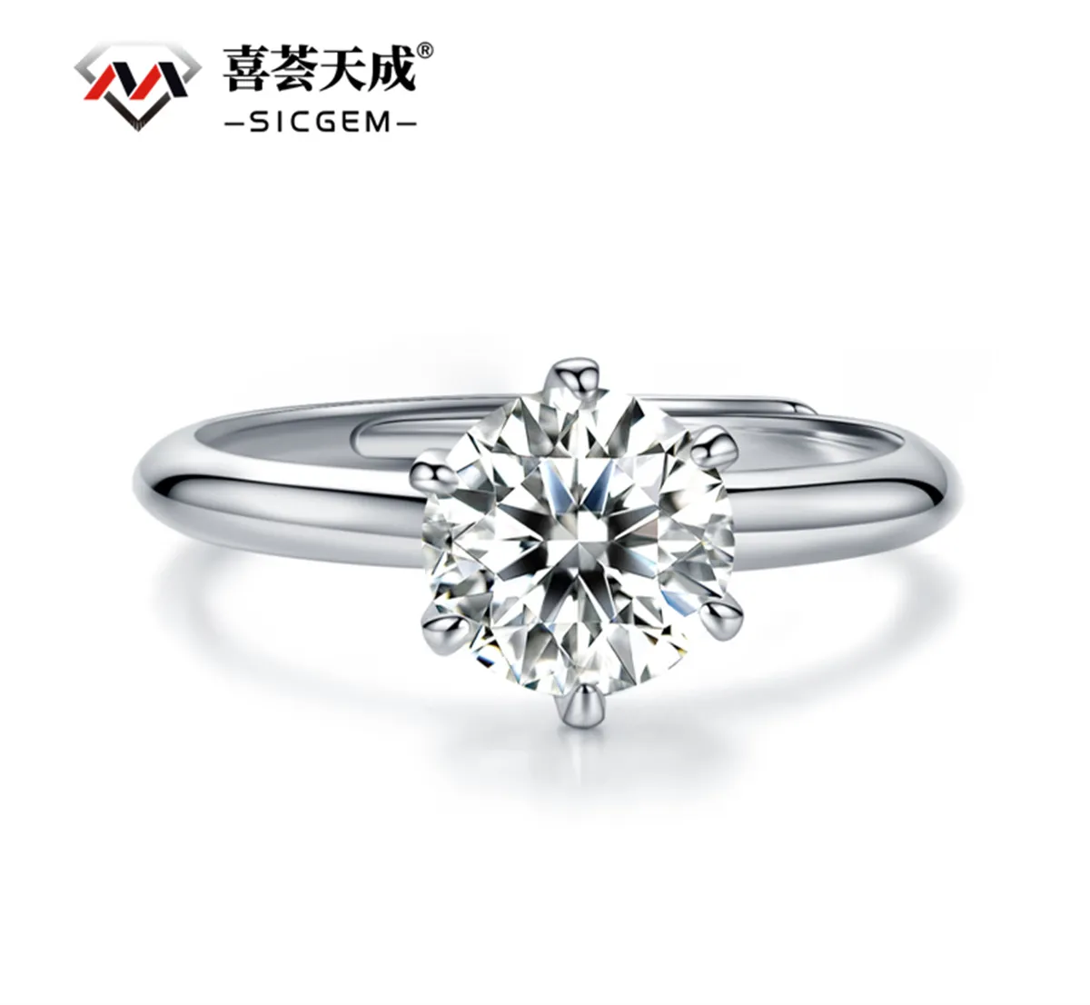 0.5-5ct Round Synthetic Moissanite Classic Six Prong Ring S925
