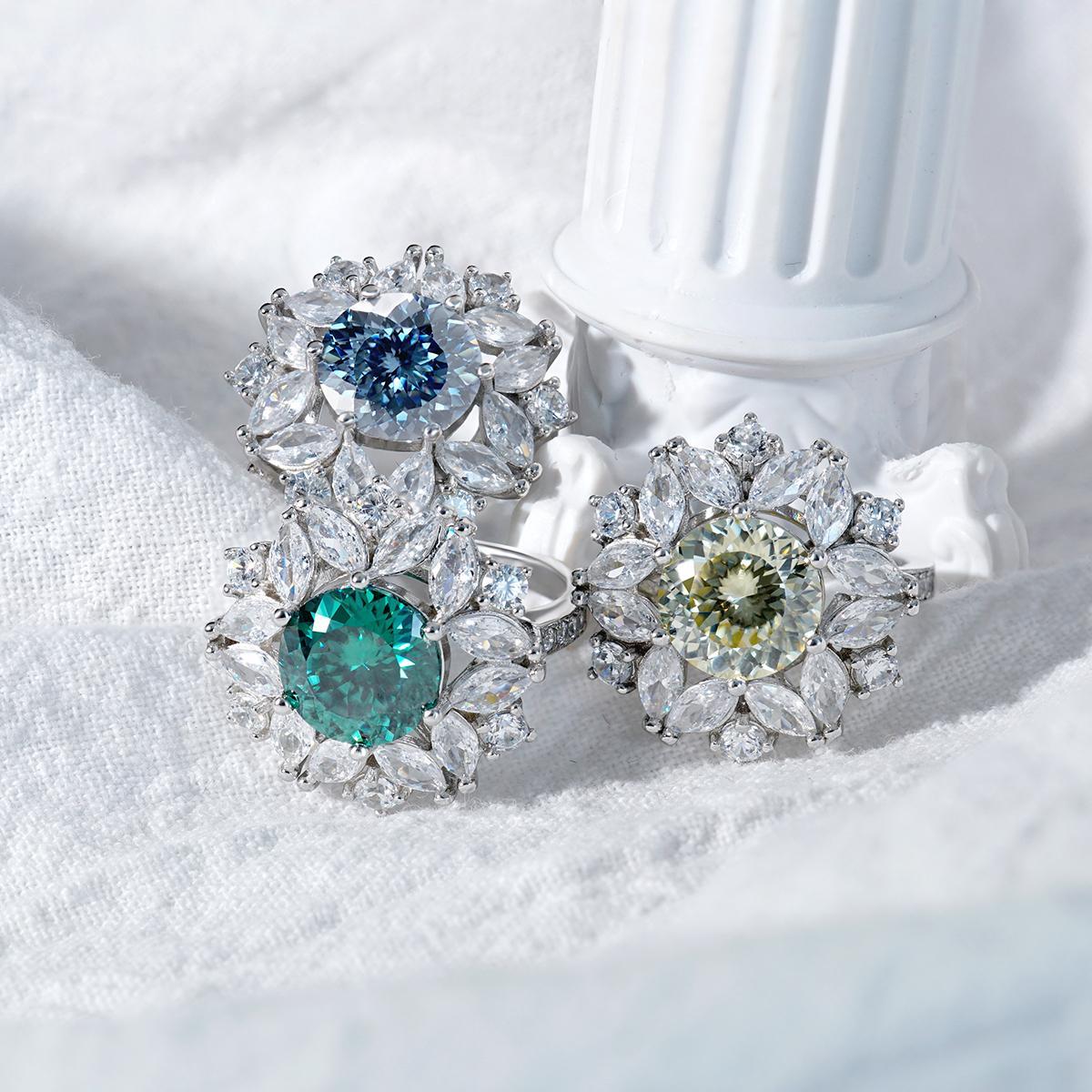 3ct Hundreds Faces Round Synthetic Moissanite Flower Ring In 925 Sterling Silver