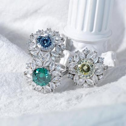 3ct Hundreds Faces Round Synthetic Moissanite Flower Ring In 925 Sterling Silver