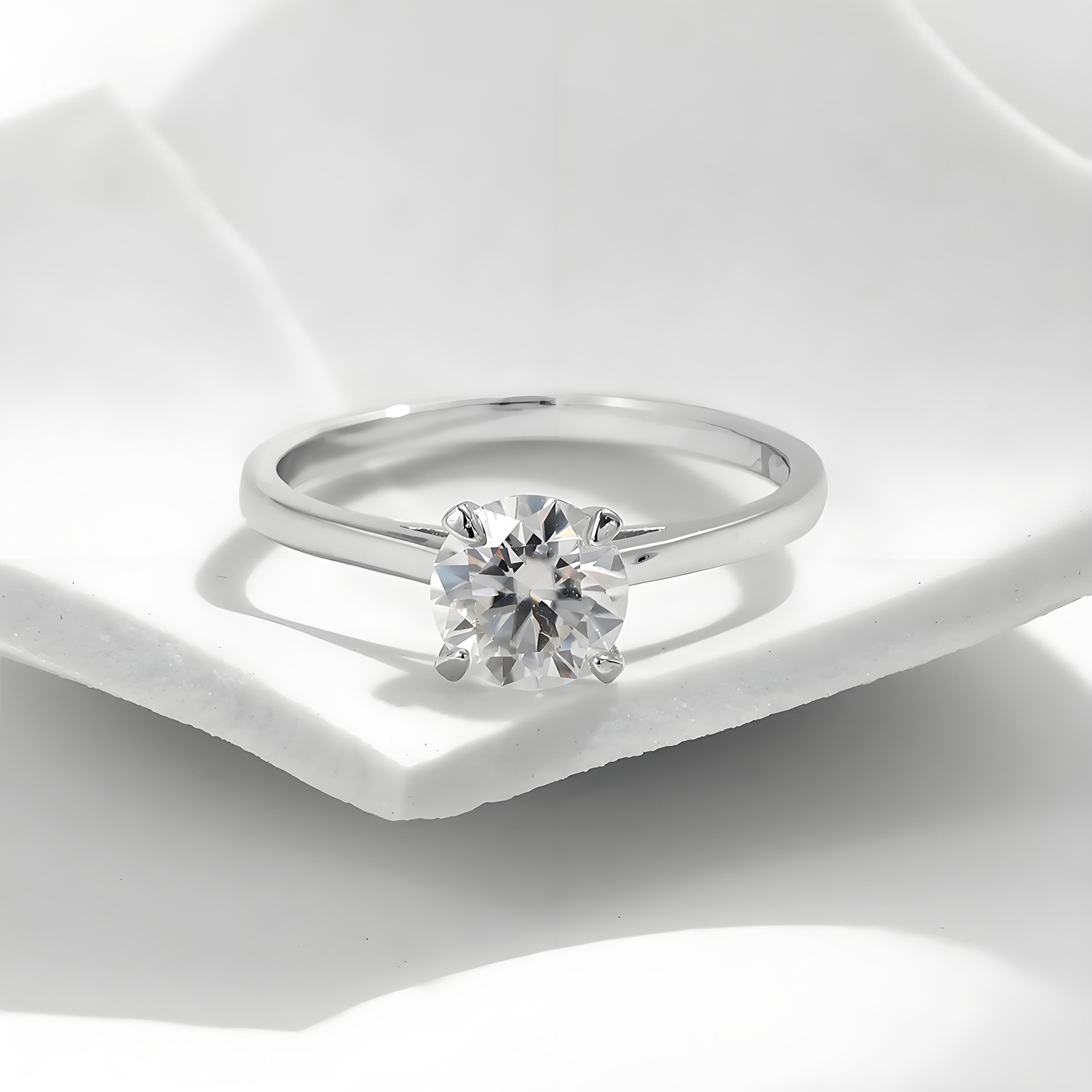 S925 1-2ct Round VVS Synthetic Moissanite Solitaire Four-Prong Ring Band Engagement Wedding Mother's Day Gifts For Her