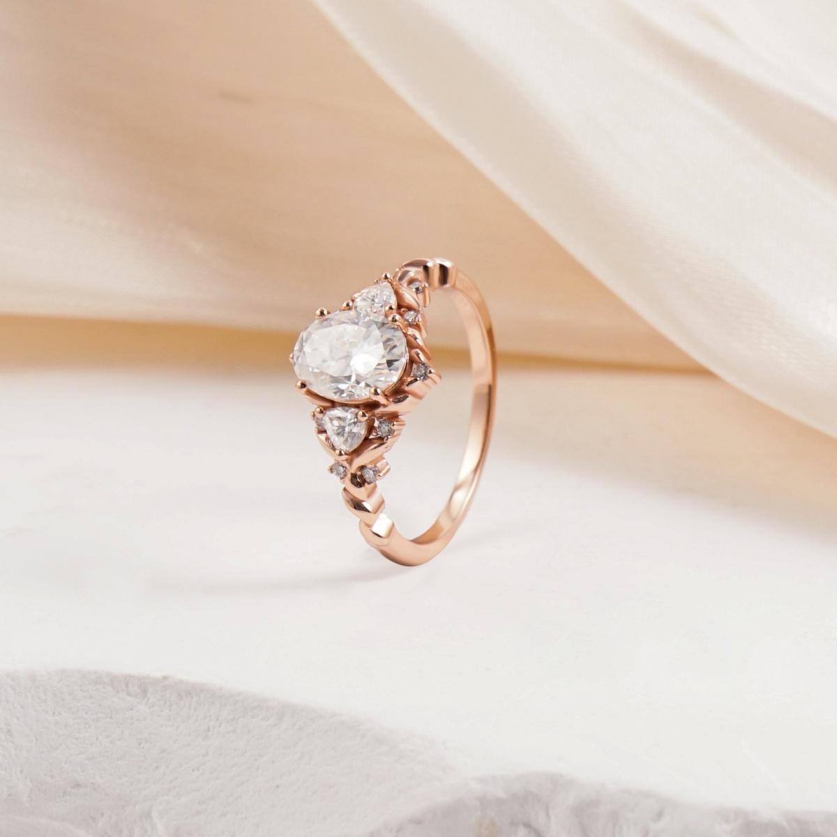 Delzzad 1.7ct Natural Oval Ring Twist Band Brilliant Rose Golden Engagement Wedding Ring Band D Color VVS Synthetic Moissanite Ring Jewelry S925 Perfect Birthday Engagement Wedding Anniversary Christmas Gift