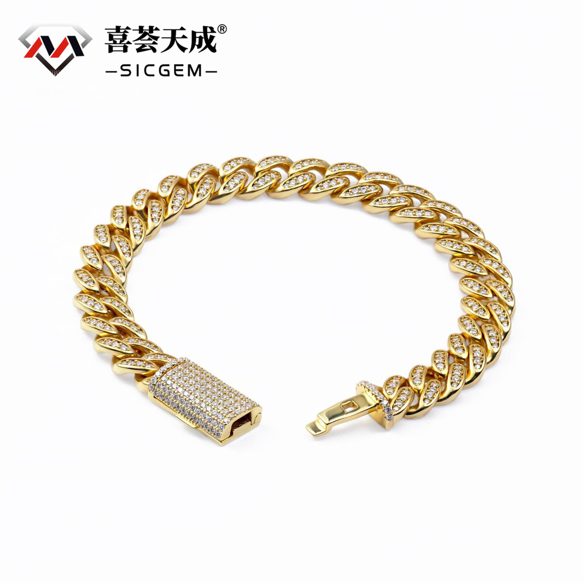 02style S925 VVS Synthetic Moissanite Hip Hop Unisex Cuban Link Bracelet