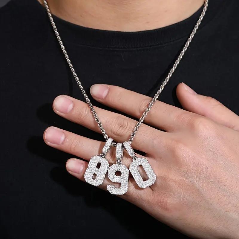 S925 SYNTHETIC MOISSANITE ICED OUT LARGE NUMBER NECKLACE PENDANT