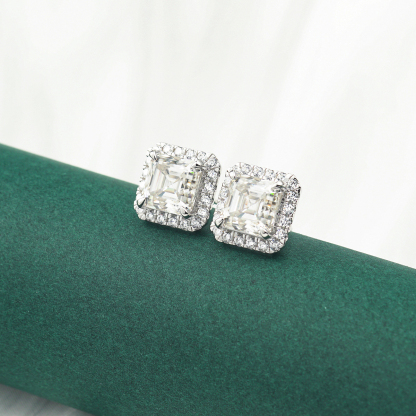 S925 Asscher Synthetic Moissanite Stud Earrings