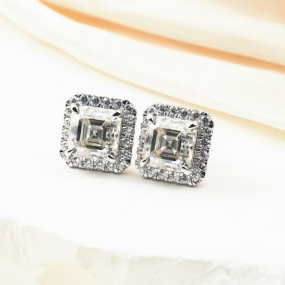 S925 Asscher Synthetic Moissanite Stud Earrings