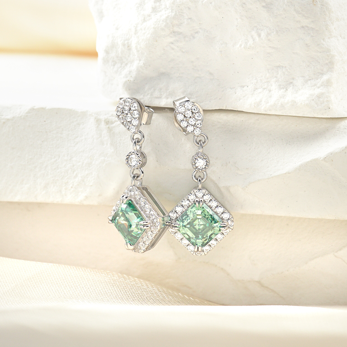 S925 Asscher Synthetic Moissanite Prismatic Stud Earrings