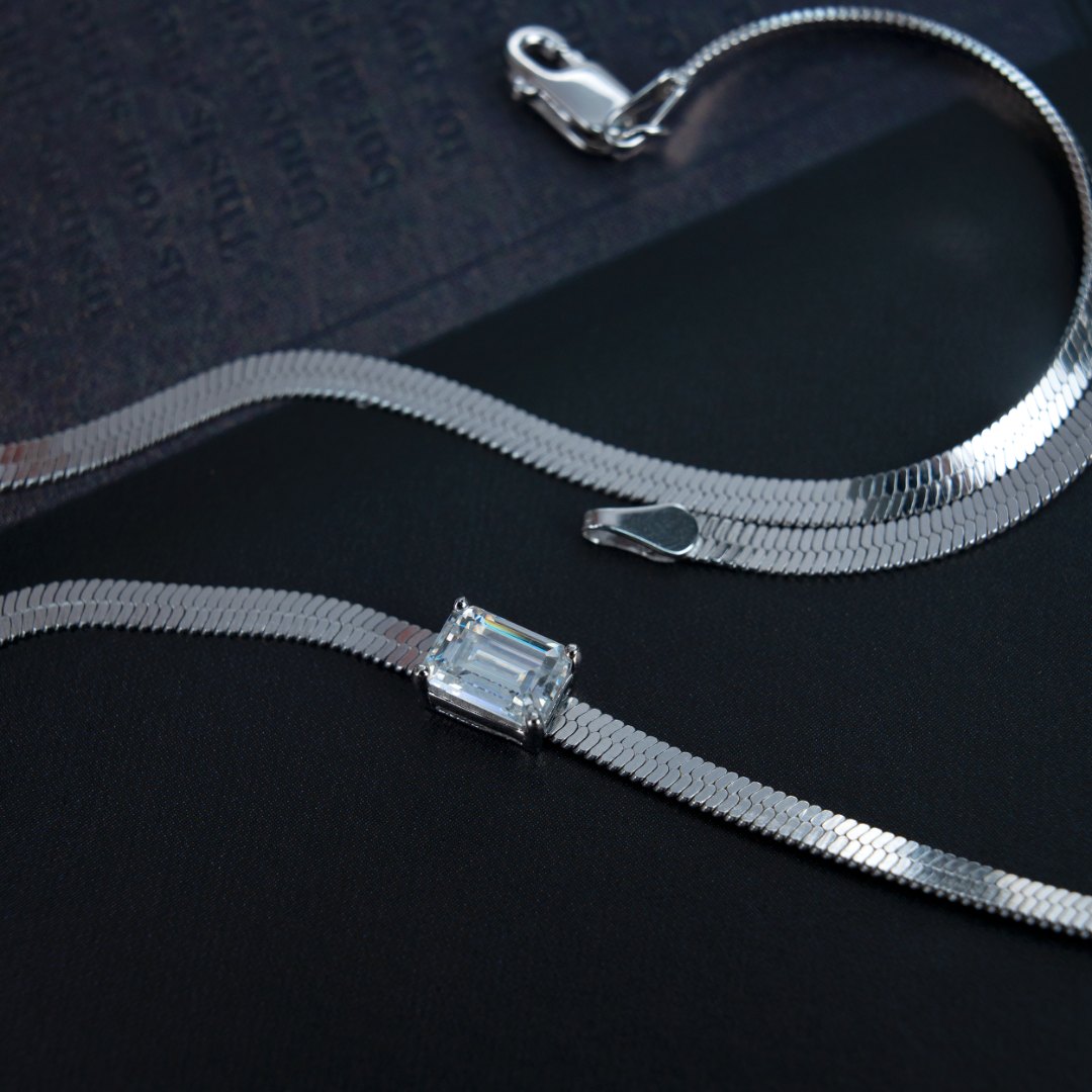 1ct Rectangular Choker Chain D Color Synthetic Moissanite Necklace S925