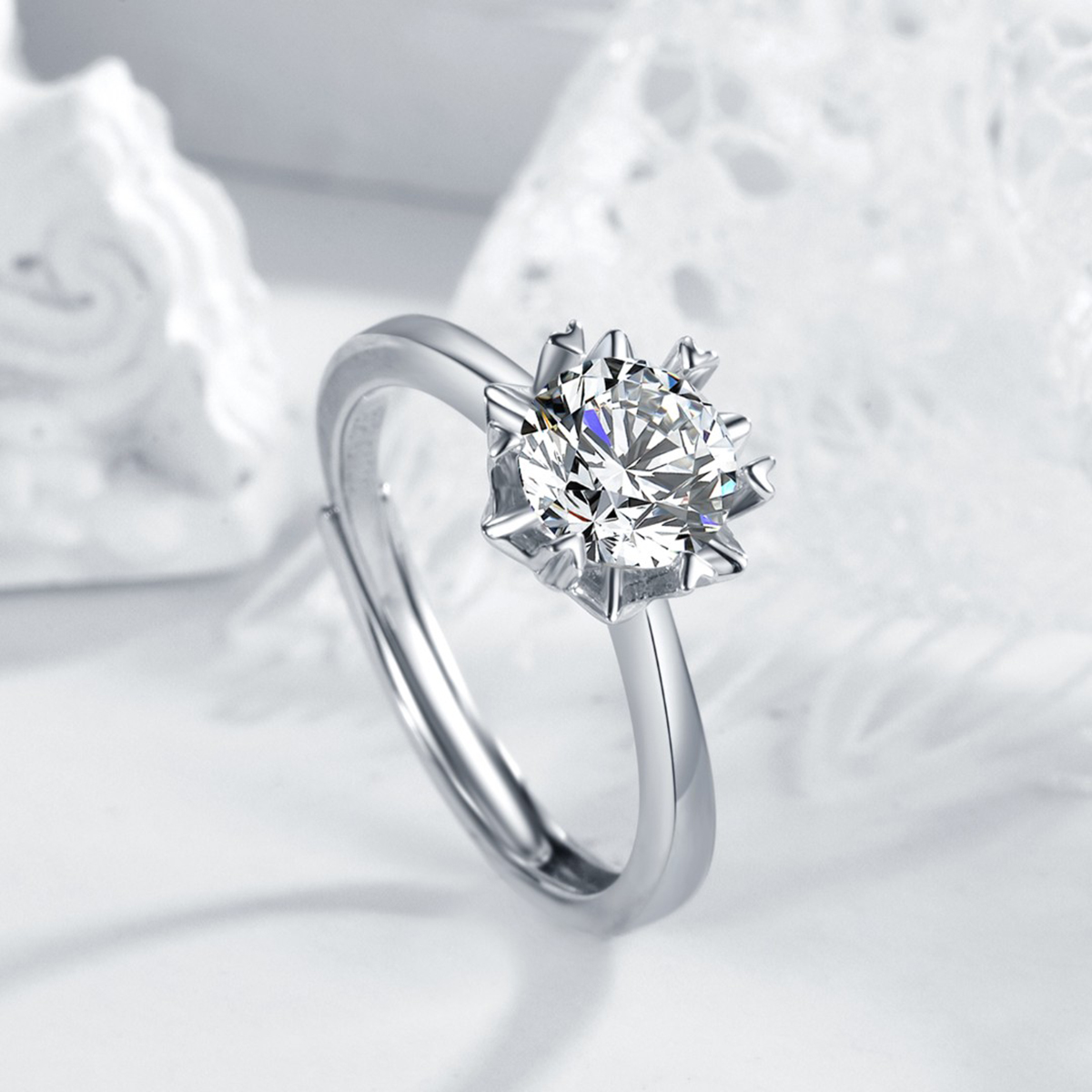 0.5-3ct Round Synthetic Moissanite Snowflake Ring S925