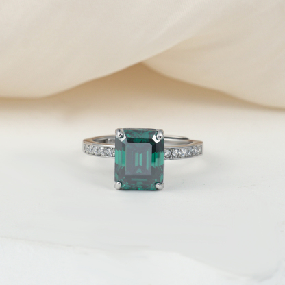 4ct Step Cut Synthetic Moissanite Single Row Ring S925