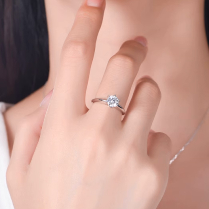 Round Synthetic Moissanite Classic Six Prong Ring S925