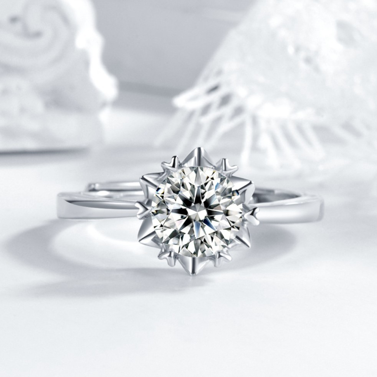 0.5-3ct Round Synthetic Moissanite Twisted Band Snowflake Ring S925